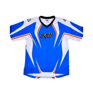 Fox Racing MTB Motocross Jersey Men Large Blue White Orange Short Sleeve Cycling